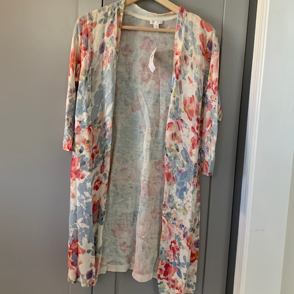 Springy Floral pattern Duster Cardigan Sweater by J Jill. Lightweight.